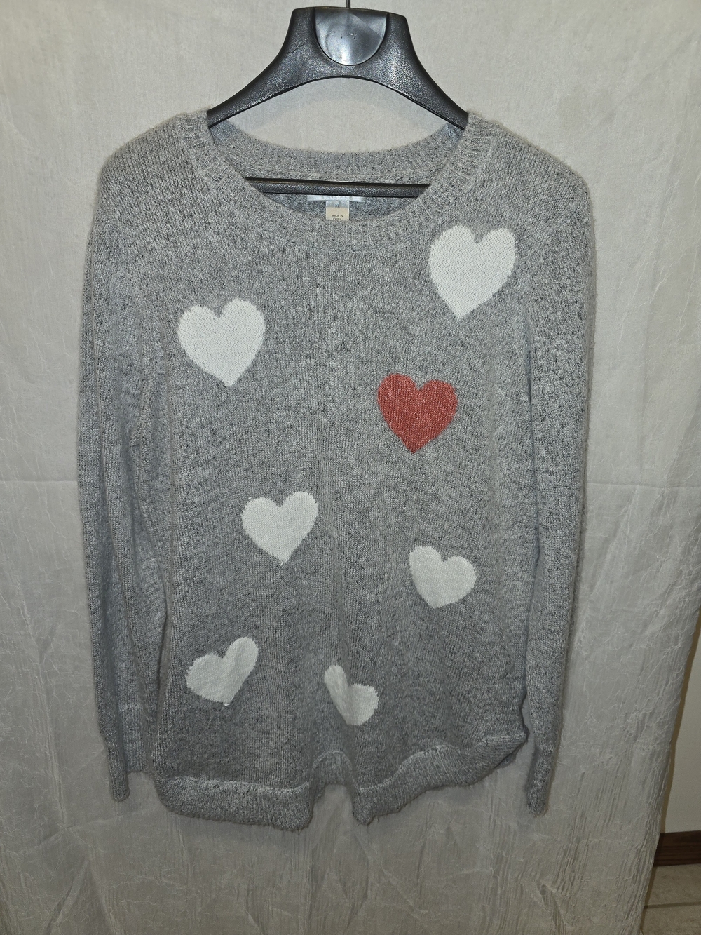 Christopher & Banks Gray Sweater with White and Red Heart Motif